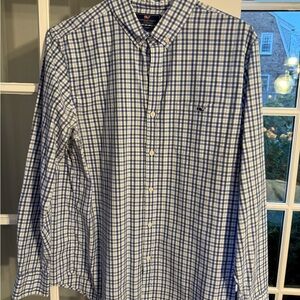 Vineyard Vines Men's White and Blue Plaid Shirt